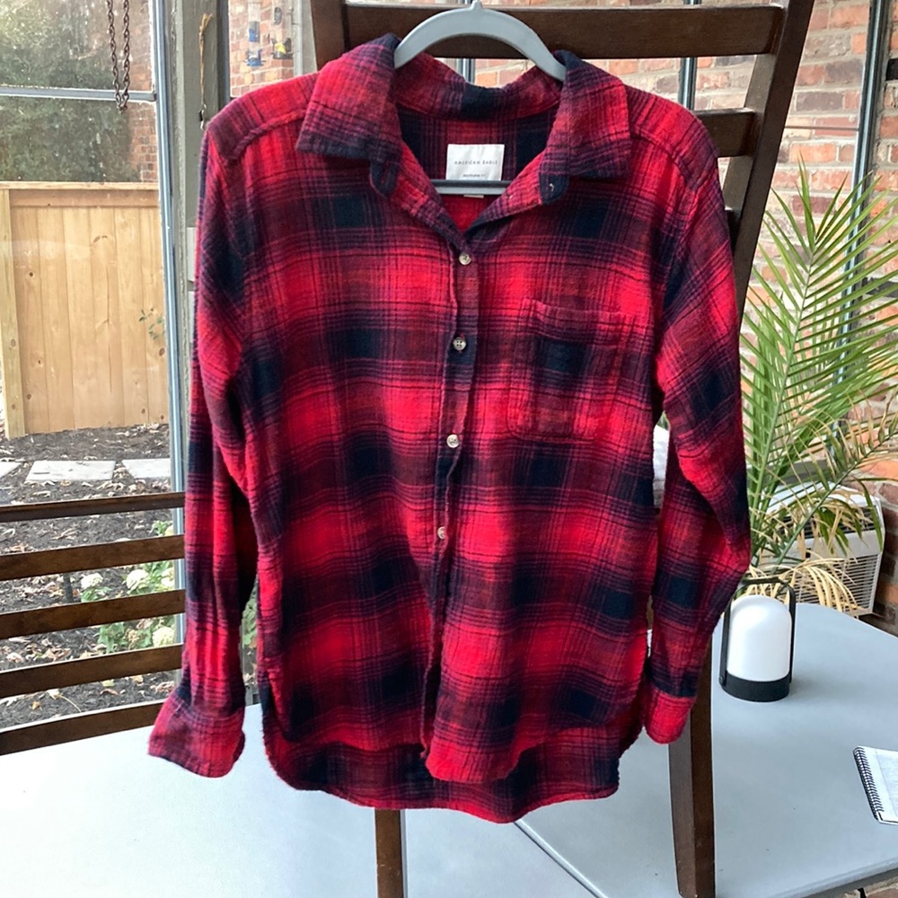 Plaid button up top